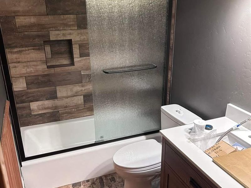 Finished bathroom remodel with a custom tile shower