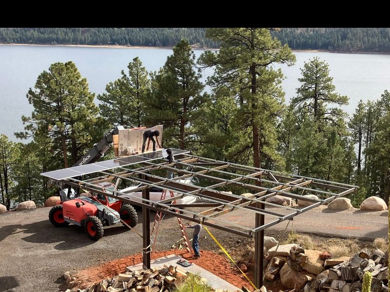 Steel solar array support structure fabricated and installed on site