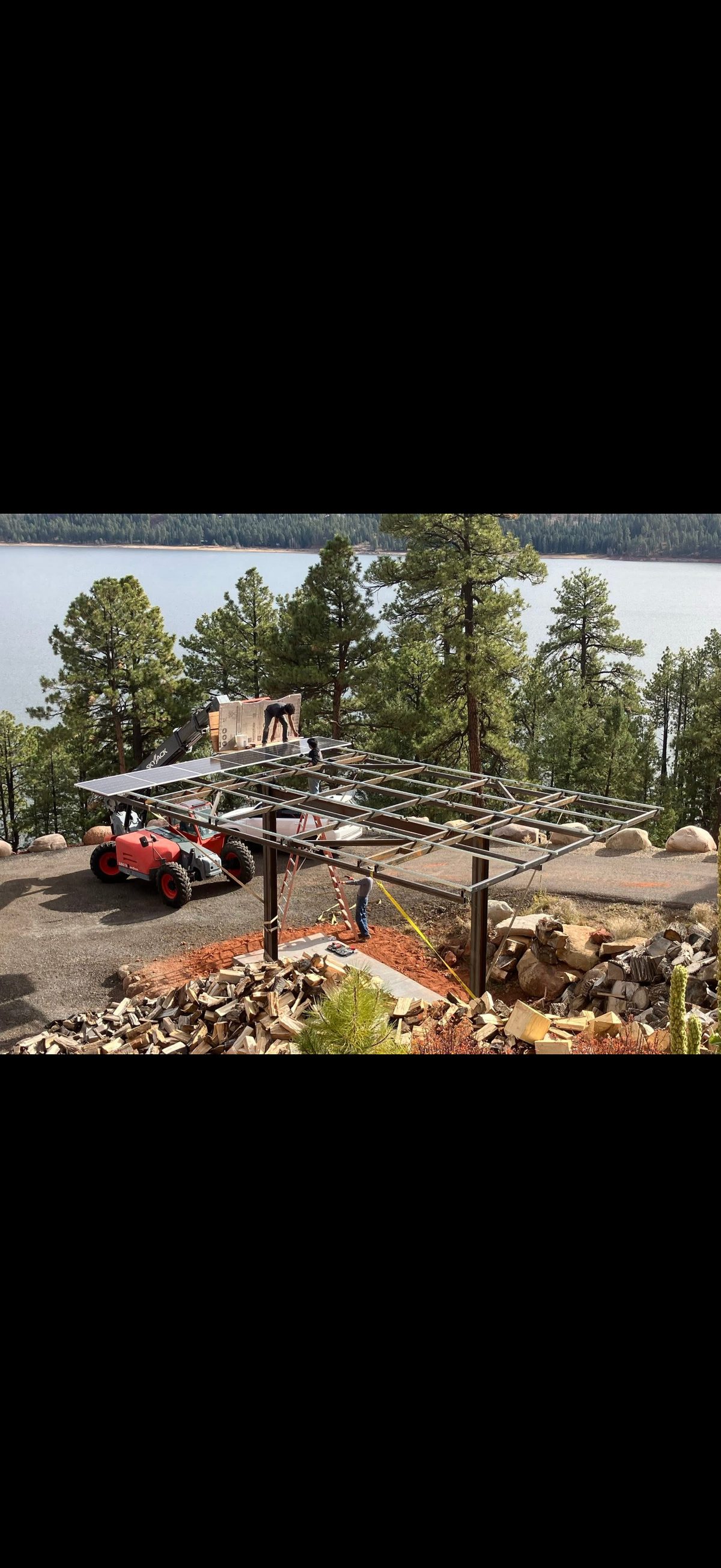 Steel solar array support structure fabricated and installed on site